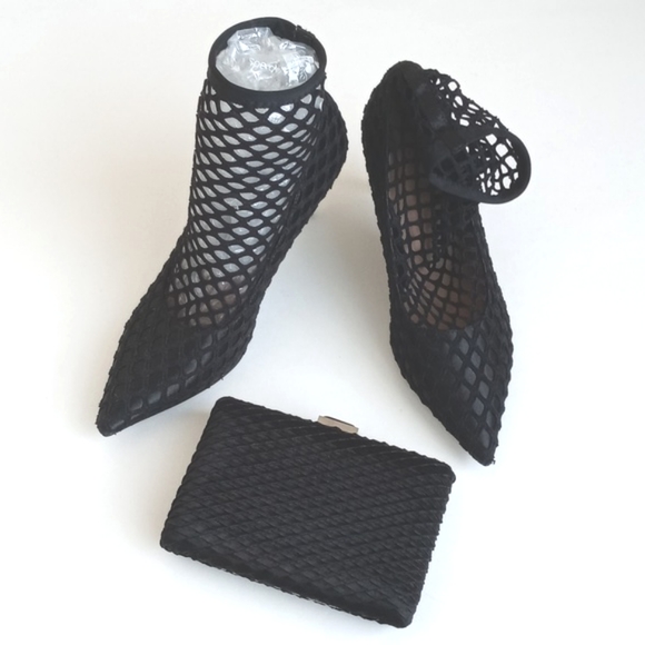 3 Piece Black Satin Evening Wear Combo Heels and Clutch Set - Picture 6 of 7